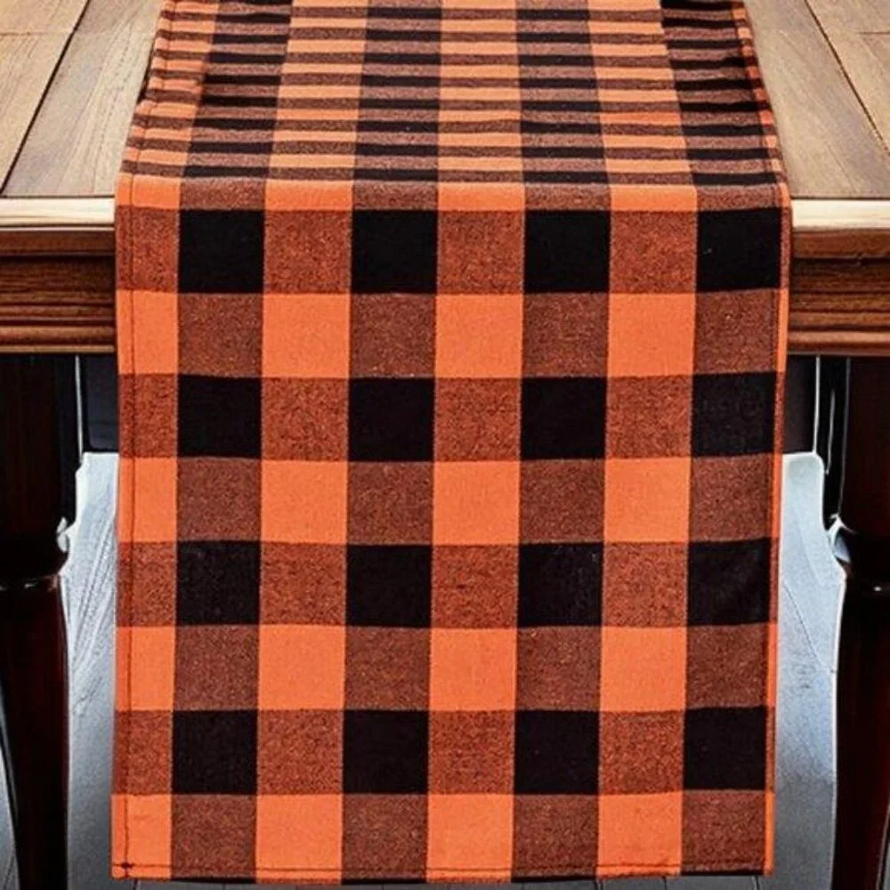 Fall Table Runner Plaid Decorative Halloween Decor Thanksgiving Decoration 90